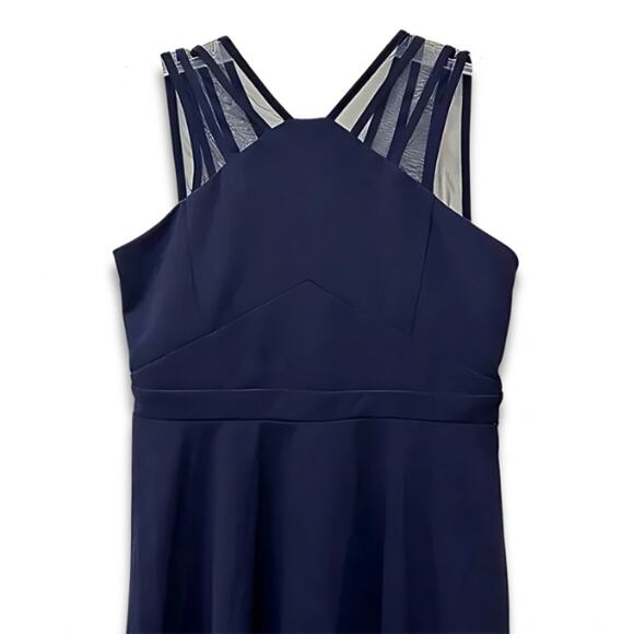 Nickie Lew Skater Dress Sleeveless Illusion Mesh Neckline Solid Navy Blue 16 NWT - Picture 2 of 10